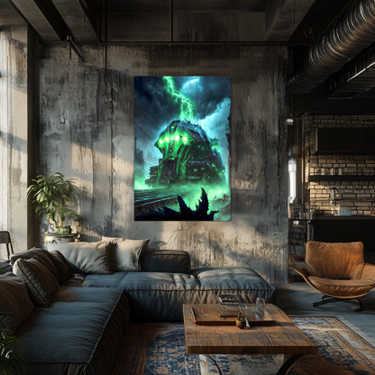 Zombie Train Poster – The Warp Architect | Awe-Inspiring Wall Art for Sci-Fi & Fantasy Train Enthusiasts | Unique and Exclusive Artwork