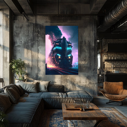 Cyberpunk Train Poster – Neon Hauler | Awe-Inspiring Wall Art for Sci-Fi & Fantasy Train Enthusiasts | Unique and Exclusive Artwork