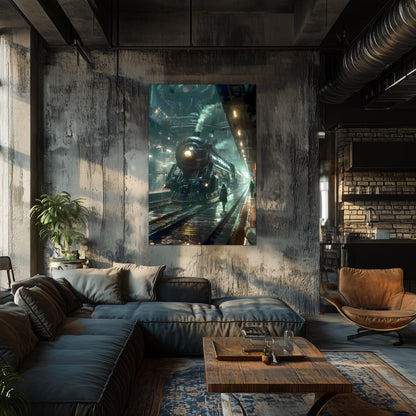 Dystopia Train Poster – Stellar Odyssey | Awe-Inspiring Wall Art for Sci-Fi & Fantasy Train Enthusiasts | Unique and Exclusive Artwork