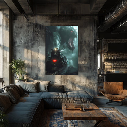 Fantasy Train Poster – Dragonbane Express | Awe-Inspiring Wall Art for Sci-Fi & Fantasy Train Enthusiasts | Unique and Exclusive Artwork