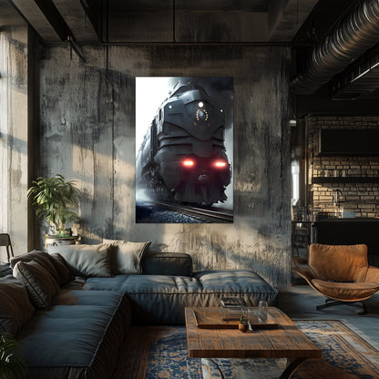 Dystopia Train Poster – Grimbringer Thunderclad | Awe-Inspiring Wall Art for Sci-Fi & Fantasy Train Enthusiasts | Unique and Exclusive Artwork