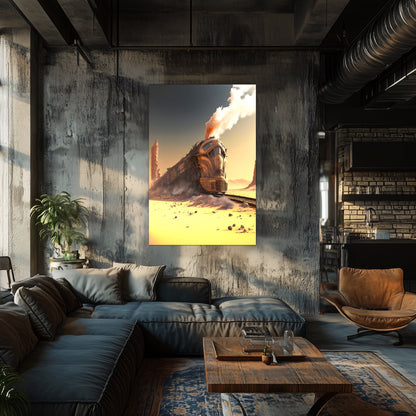 Wasteland Train Poster – The Sandpiercer | Awe-Inspiring Wall Art for Sci-Fi & Fantasy Train Enthusiasts | Unique and Exclusive Artwork