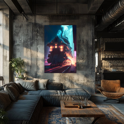 Cyberpunk Train Poster – Chromeshell Nightcrawler | Awe-Inspiring Wall Art for Sci-Fi & Fantasy Train Enthusiasts | Unique and Exclusive Artwork
