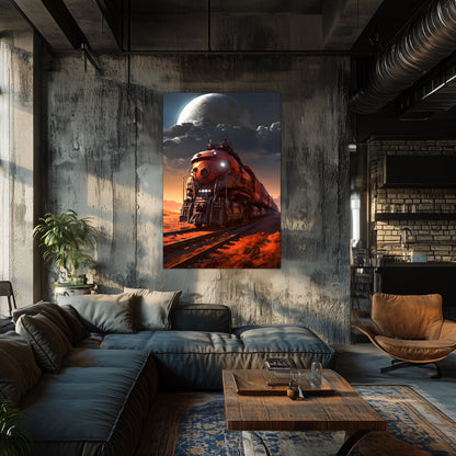 Wasteland Train Poster – Iron Wanderer | Awe-Inspiring Wall Art for Sci-Fi & Fantasy Train Enthusiasts | Unique and Exclusive Artwork