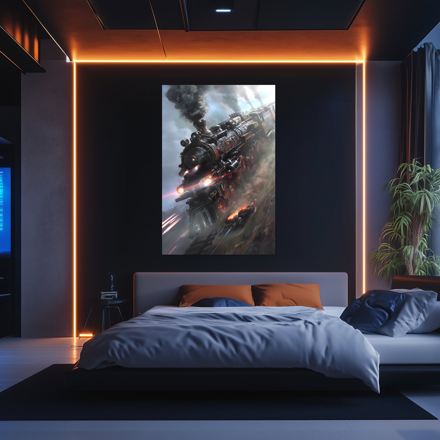 Steampunk Train Poster – Blitzfire Express | Awe-Inspiring Wall Art for Sci-Fi & Fantasy Train Enthusiasts | Unique and Exclusive Artwork