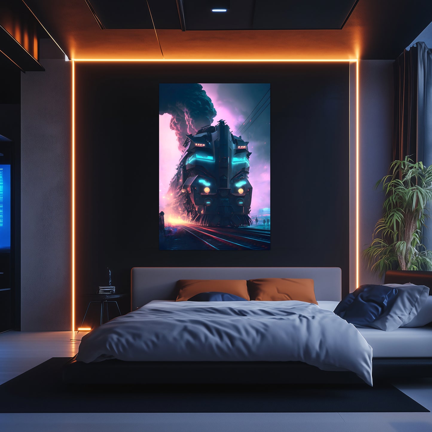 Cyberpunk Train Poster – Neon Hauler | Awe-Inspiring Wall Art for Sci-Fi & Fantasy Train Enthusiasts | Unique and Exclusive Artwork