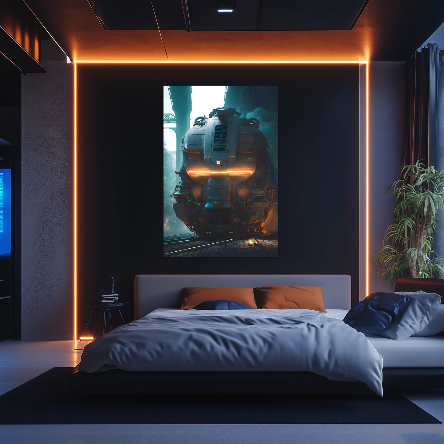 Cyberpunk Train Poster – Dreadpulse  Omnihauler | Awe-Inspiring Wall Art for Sci-Fi & Fantasy Train Enthusiasts | Unique and Exclusive Artwork