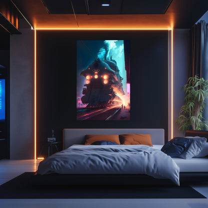 Cyberpunk Train Poster – Chromeshell Nightcrawler | Awe-Inspiring Wall Art for Sci-Fi & Fantasy Train Enthusiasts | Unique and Exclusive Artwork