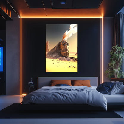 Wasteland Train Poster – The Sandpiercer | Awe-Inspiring Wall Art for Sci-Fi & Fantasy Train Enthusiasts | Unique and Exclusive Artwork