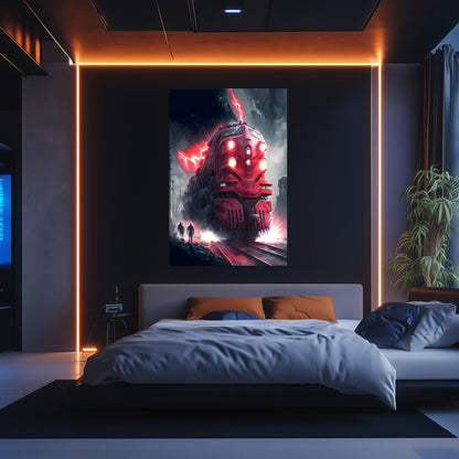 Wasteland Train Poster – Crimson Maelstrom | Awe-Inspiring Wall Art for Sci-Fi & Fantasy Train Enthusiasts | Unique and Exclusive Artwork