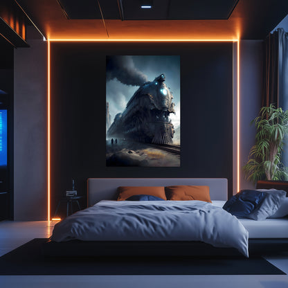 Dystopia Train Poster – Titanforge Paladin | Awe-Inspiring Wall Art for Sci-Fi & Fantasy Train Enthusiasts | Unique and Exclusive Artwork
