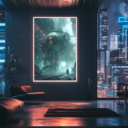 Cyberpunk Train Poster – Epitome One | Awe-Inspiring Wall Art for Sci-Fi & Fantasy Train Enthusiasts | Unique and Exclusive Artwork