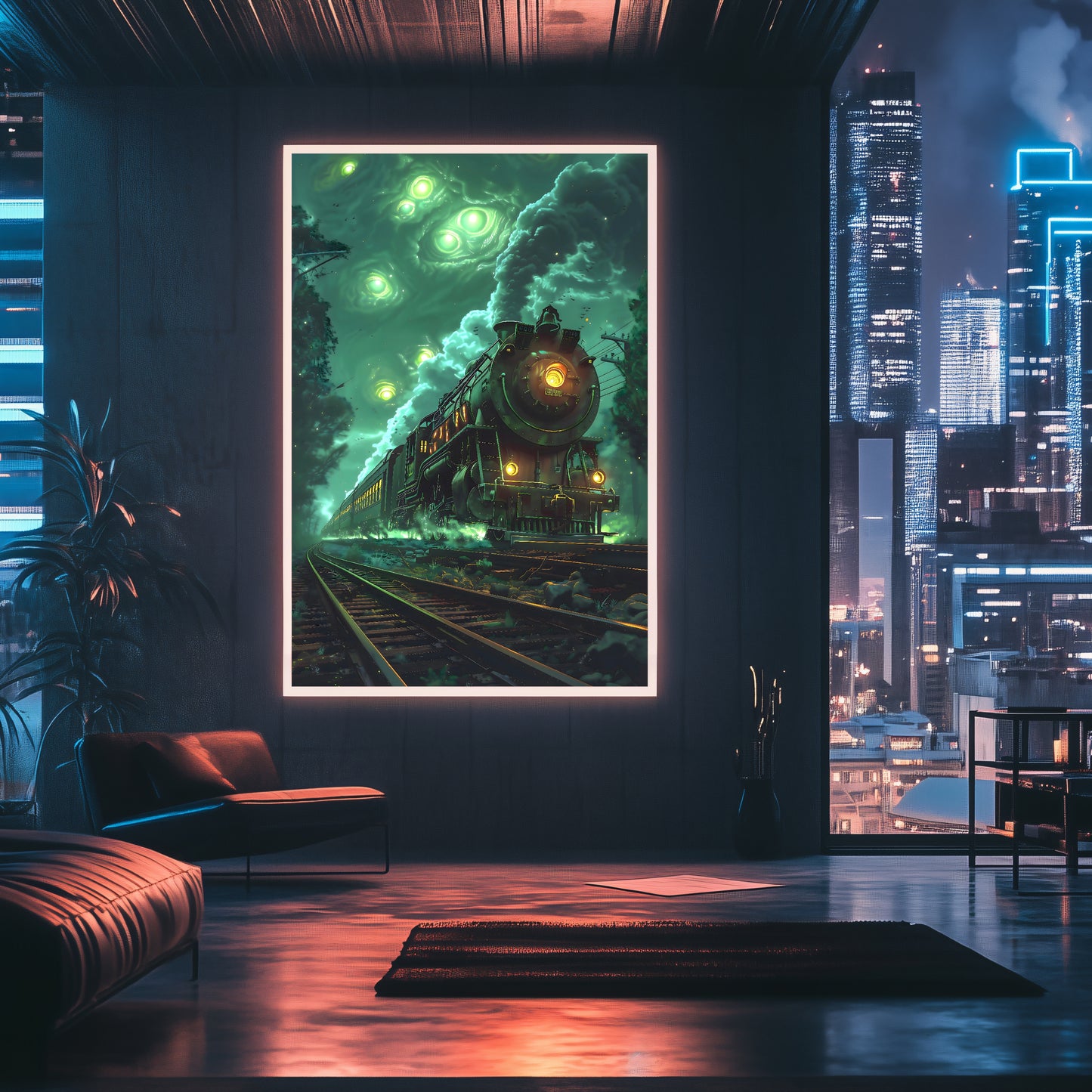 Fantasy Train Poster – The Emerald Phantom | Awe-Inspiring Wall Art for Sci-Fi & Fantasy Train Enthusiasts | Unique and Exclusive Artwork