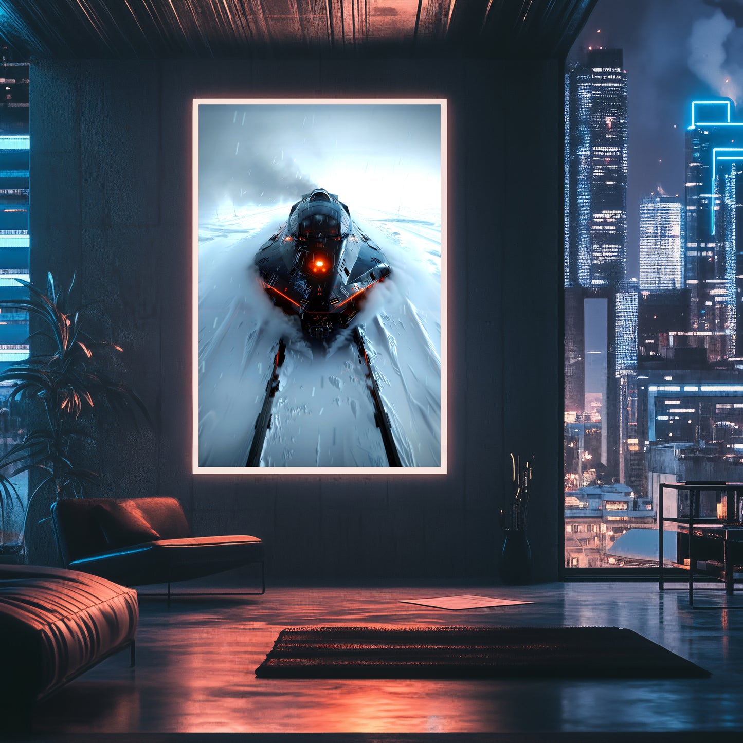 Cyberpunk Train Poster – The Demon's Dagger | Awe-Inspiring Wall Art for Sci-Fi & Fantasy Train Enthusiasts | Unique and Exclusive Artwork