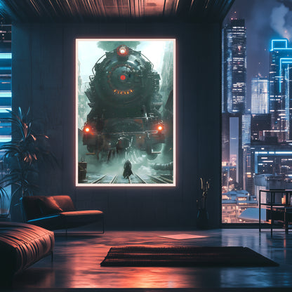 Dystopia Train Poster – Iron Predator | Awe-Inspiring Wall Art for Sci-Fi & Fantasy Train Enthusiasts | Unique and Exclusive Artwork