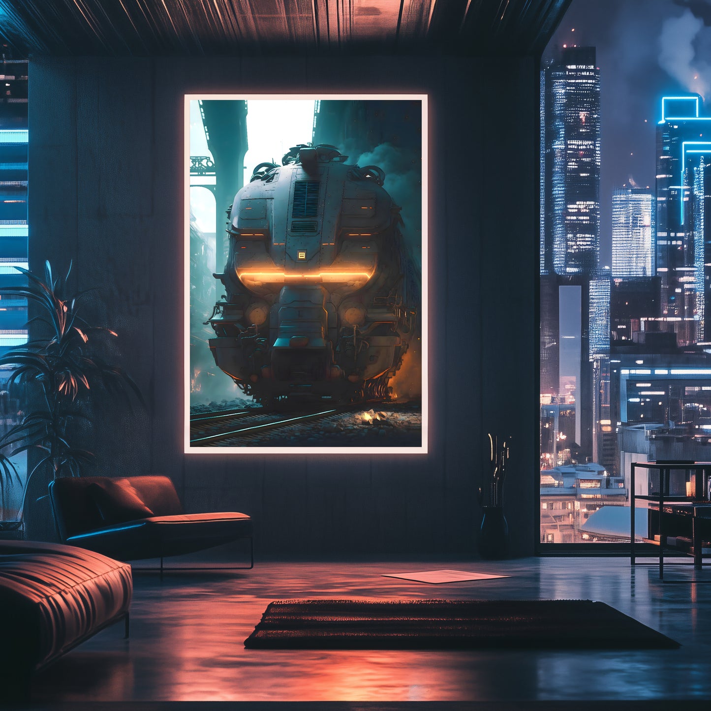 Cyberpunk Train Poster – Dreadpulse  Omnihauler | Awe-Inspiring Wall Art for Sci-Fi & Fantasy Train Enthusiasts | Unique and Exclusive Artwork