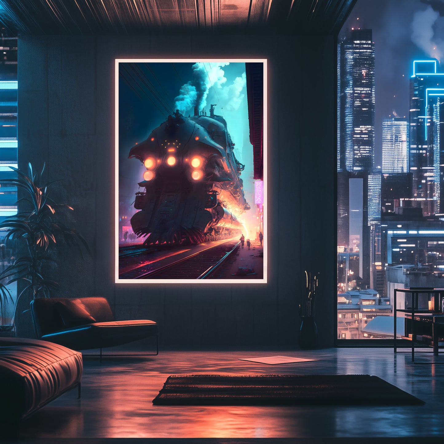 Cyberpunk Train Poster – Chromeshell Nightcrawler | Awe-Inspiring Wall Art for Sci-Fi & Fantasy Train Enthusiasts | Unique and Exclusive Artwork