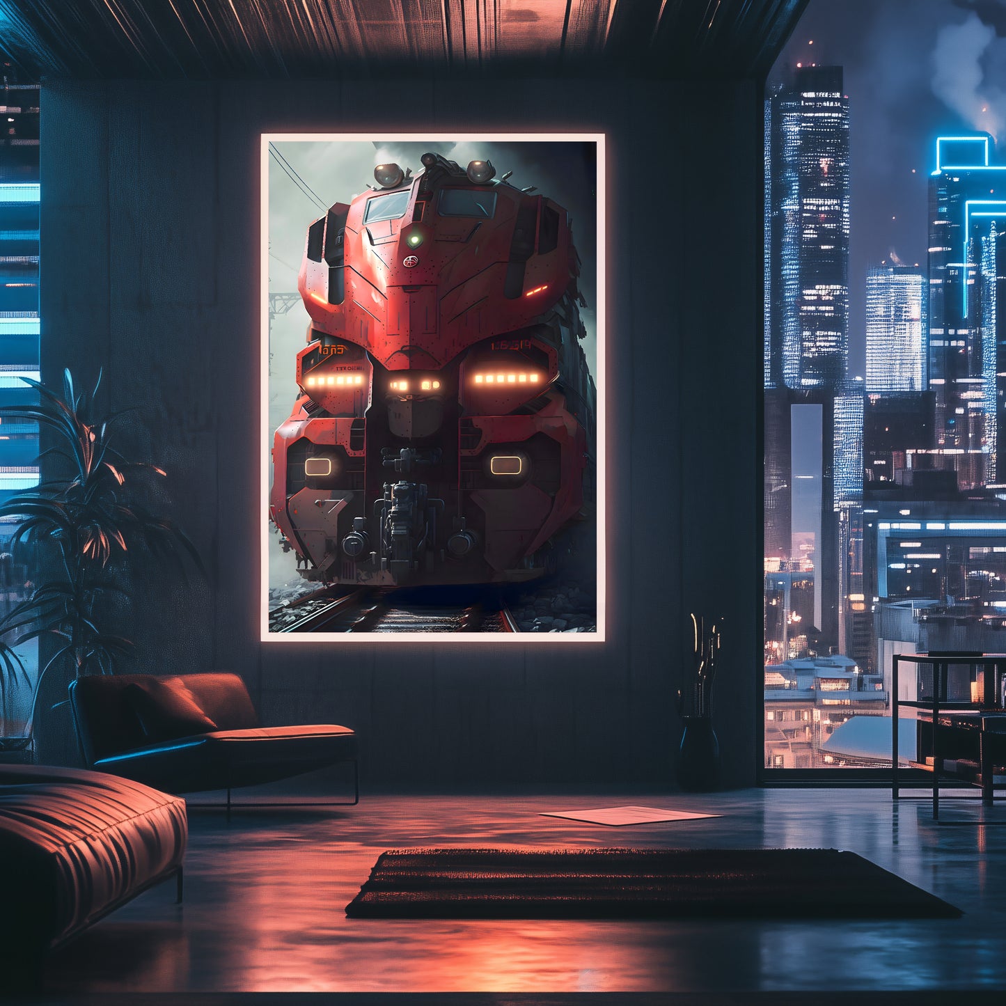 Diesel Train Poster – Crimson Thunderclad | Awe-Inspiring Wall Art for Sci-Fi & Fantasy Train Enthusiasts | Unique and Exclusive Artwork