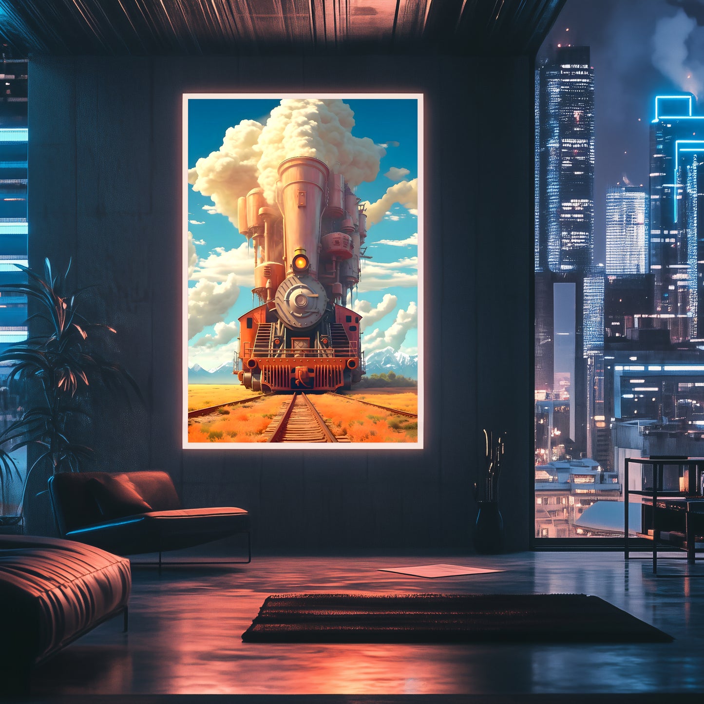 Steampunk Train Poster – Buffalo | Awe-Inspiring Wall Art for Sci-Fi & Fantasy Train Enthusiasts | Unique and Exclusive Artwork