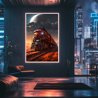 Wasteland Train Poster – Iron Wanderer | Awe-Inspiring Wall Art for Sci-Fi & Fantasy Train Enthusiasts | Unique and Exclusive Artwork