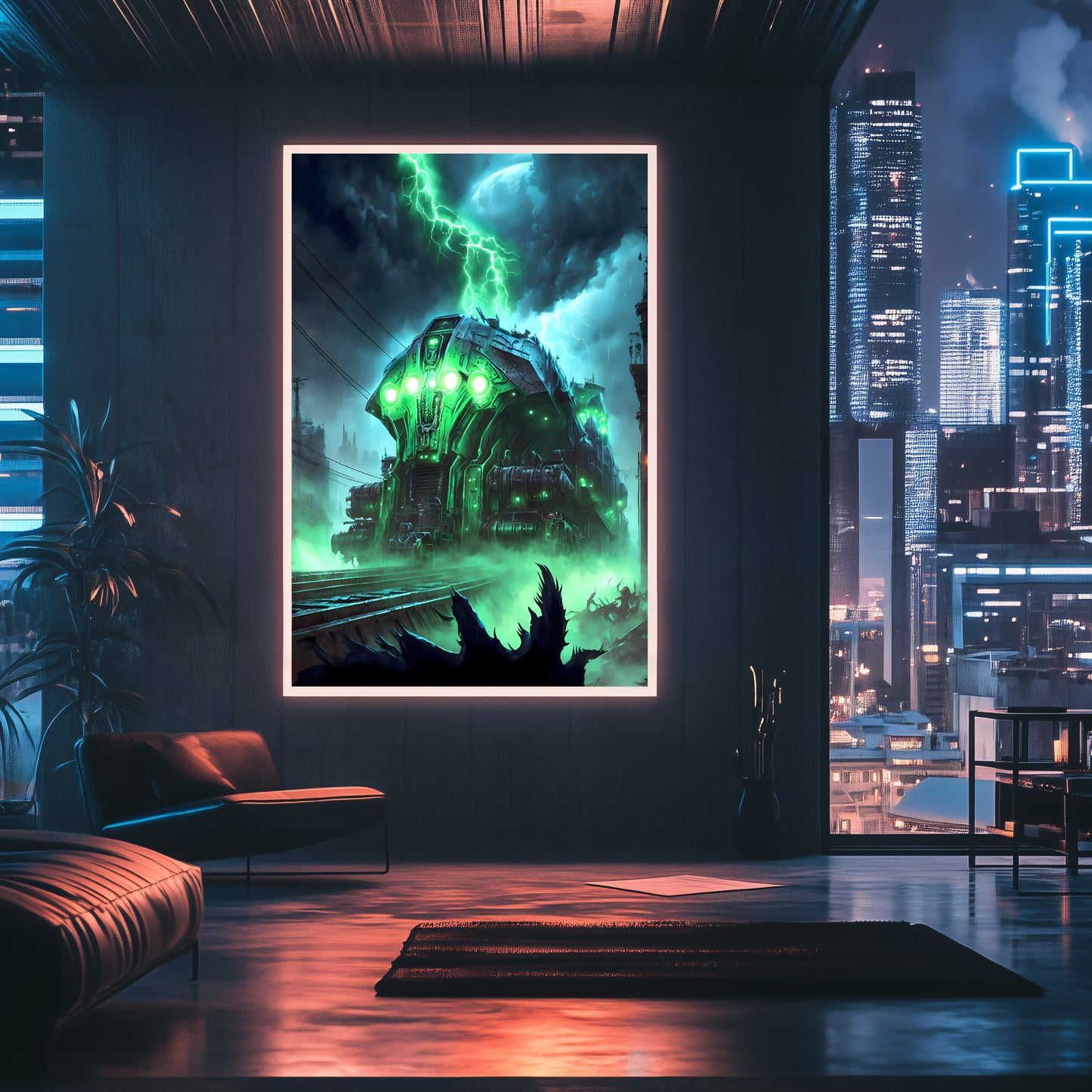 Zombie Train Poster – The Warp Architect | Awe-Inspiring Wall Art for Sci-Fi & Fantasy Train Enthusiasts | Unique and Exclusive Artwork