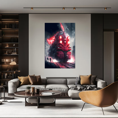 Wasteland Train Poster – Crimson Maelstrom | Awe-Inspiring Wall Art for Sci-Fi & Fantasy Train Enthusiasts | Unique and Exclusive Artwork