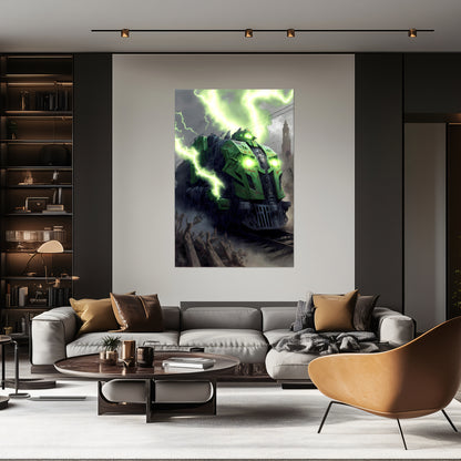 Zombie Train Poster – Shadowbane Revenant | Awe-Inspiring Wall Art for Sci-Fi & Fantasy Train Enthusiasts | Unique and Exclusive Artwork