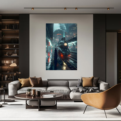 Dystopia Train Poster – Solarwind Express | Awe-Inspiring Wall Art for Sci-Fi & Fantasy Train Enthusiasts | Unique and Exclusive Artwork