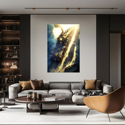 Steampunk Train Poster – Behemoth Boy | Awe-Inspiring Wall Art for Sci-Fi & Fantasy Train Enthusiasts | Unique and Exclusive Artwork