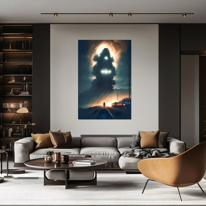 Post-Apocalyptic Train Poster – The Unyielding Monolith | Awe-Inspiring Wall Art for Sci-Fi & Fantasy Train Enthusiasts | Unique and Exclusive Artwork