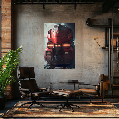 Diesel Train Poster – Crimson Thunderclad | Awe-Inspiring Wall Art for Sci-Fi & Fantasy Train Enthusiasts | Unique and Exclusive Artwork