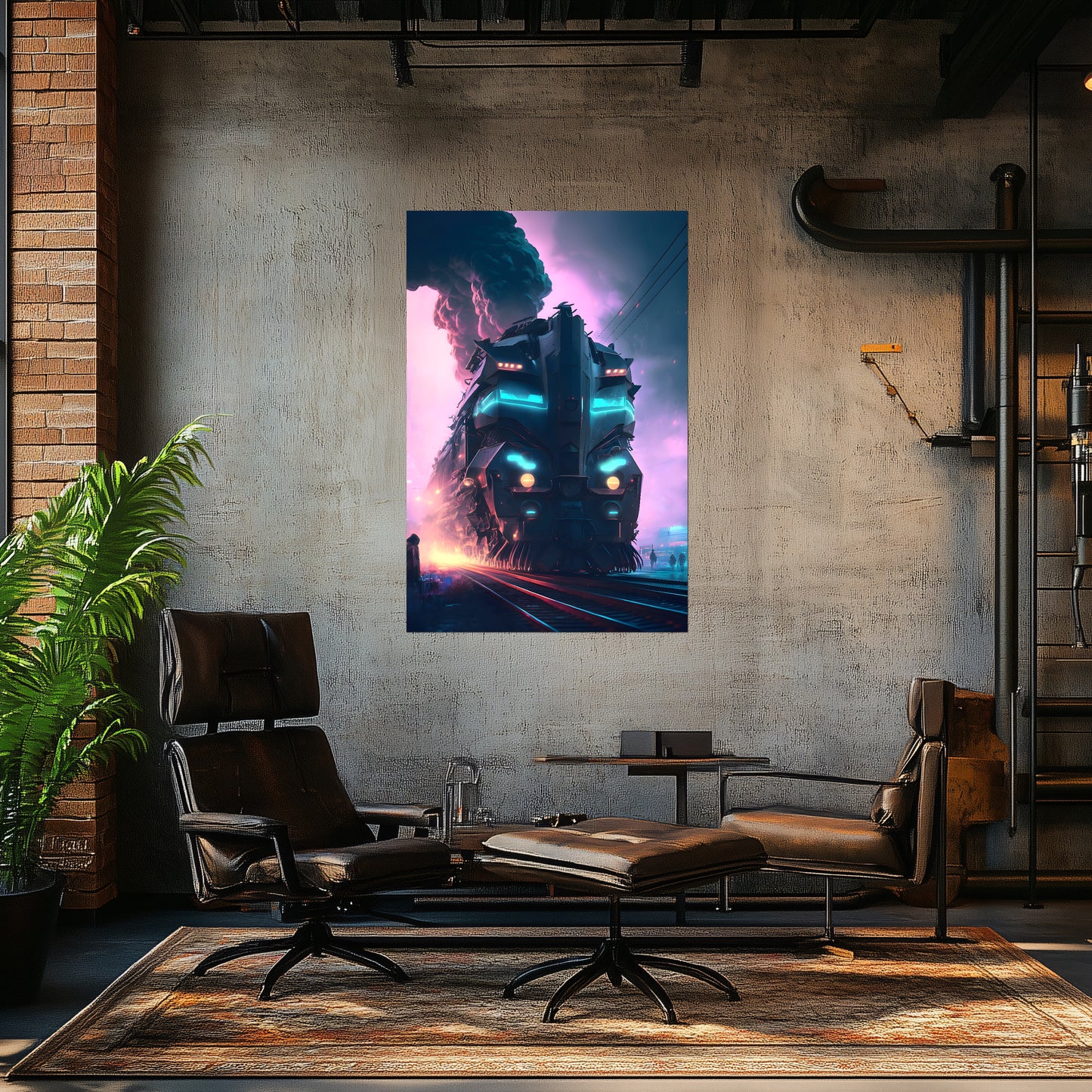 Cyberpunk Train Poster – Neon Hauler | Awe-Inspiring Wall Art for Sci-Fi & Fantasy Train Enthusiasts | Unique and Exclusive Artwork