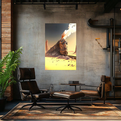 Wasteland Train Poster – The Sandpiercer | Awe-Inspiring Wall Art for Sci-Fi & Fantasy Train Enthusiasts | Unique and Exclusive Artwork
