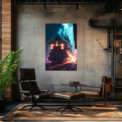 Cyberpunk Train Poster – Chromeshell Nightcrawler | Awe-Inspiring Wall Art for Sci-Fi & Fantasy Train Enthusiasts | Unique and Exclusive Artwork