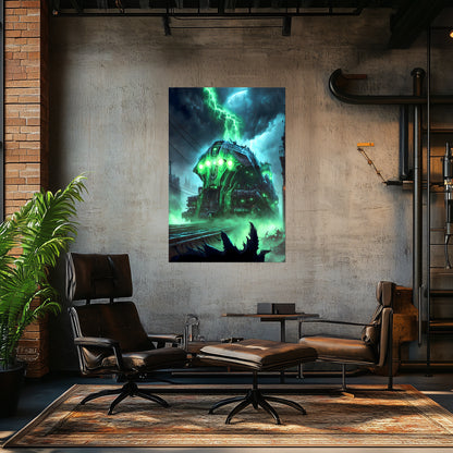 Zombie Train Poster – The Warp Architect | Awe-Inspiring Wall Art for Sci-Fi & Fantasy Train Enthusiasts | Unique and Exclusive Artwork