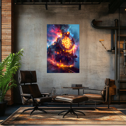 Steampunk Train Poster – Eternal Engine | Awe-Inspiring Wall Art for Sci-Fi & Fantasy Train Enthusiasts | Unique and Exclusive Artwork