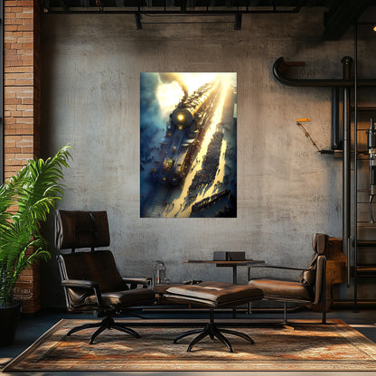 Steampunk Train Poster – Behemoth Boy | Awe-Inspiring Wall Art for Sci-Fi & Fantasy Train Enthusiasts | Unique and Exclusive Artwork