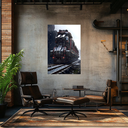Dystopia Train Poster – Ironridge Bastion | Awe-Inspiring Wall Art for Sci-Fi & Fantasy Train Enthusiasts | Unique and Exclusive Artwork