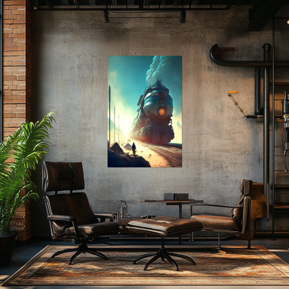 Wasteland Train Poster – Dunestorm Thunderwaker | Awe-Inspiring Wall Art for Sci-Fi & Fantasy Train Enthusiasts | Unique and Exclusive Artwork