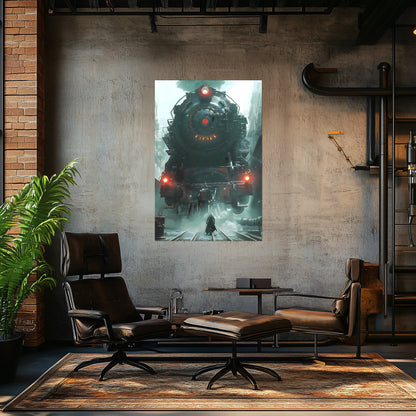 Dystopia Train Poster – Iron Predator | Awe-Inspiring Wall Art for Sci-Fi & Fantasy Train Enthusiasts | Unique and Exclusive Artwork