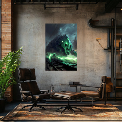 Zombie Train Poster – Darkclad Adjudicator | Awe-Inspiring Wall Art for Sci-Fi & Fantasy Train Enthusiasts | Unique and Exclusive Artwork
