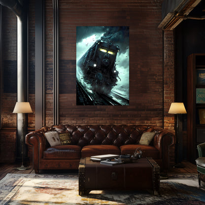 Zombie Train Poster – The Grim Hauler | Awe-Inspiring Wall Art for Sci-Fi & Fantasy Train Enthusiasts | Unique and Exclusive Artwork