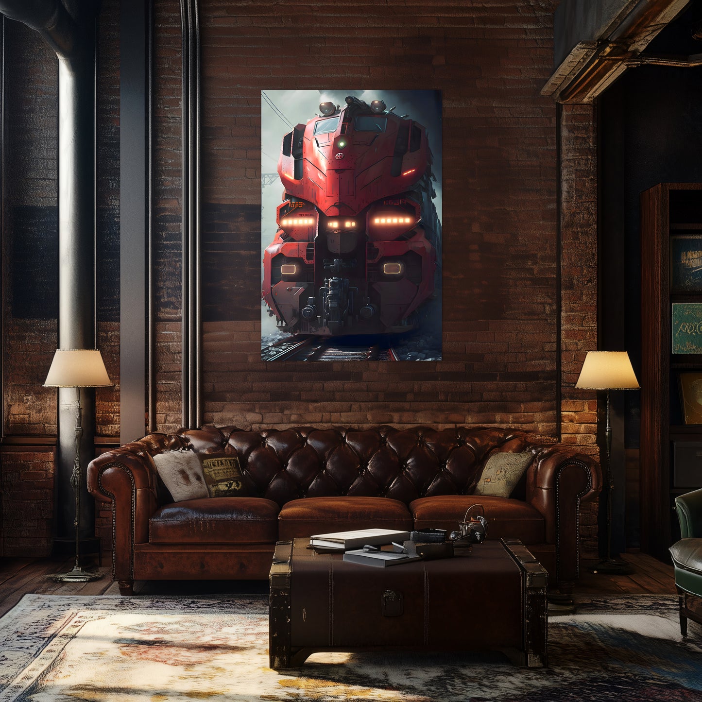 Diesel Train Poster – Crimson Thunderclad | Awe-Inspiring Wall Art for Sci-Fi & Fantasy Train Enthusiasts | Unique and Exclusive Artwork