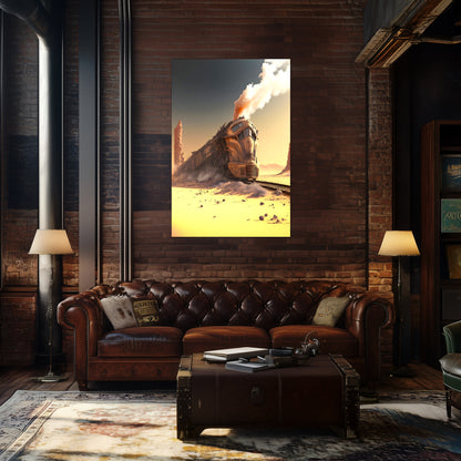 Wasteland Train Poster – The Sandpiercer | Awe-Inspiring Wall Art for Sci-Fi & Fantasy Train Enthusiasts | Unique and Exclusive Artwork