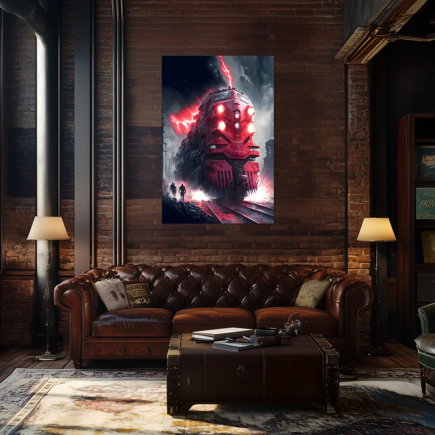 Wasteland Train Poster – Crimson Maelstrom | Awe-Inspiring Wall Art for Sci-Fi & Fantasy Train Enthusiasts | Unique and Exclusive Artwork