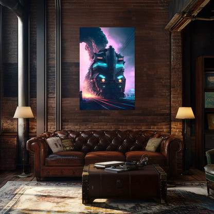 Cyberpunk Train Poster – Neon Hauler | Awe-Inspiring Wall Art for Sci-Fi & Fantasy Train Enthusiasts | Unique and Exclusive Artwork