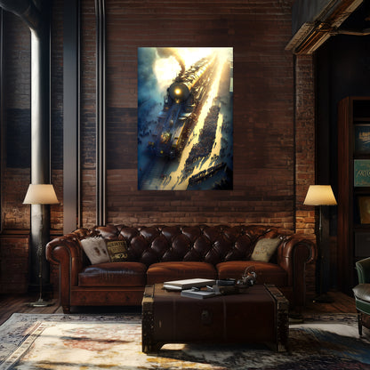 Steampunk Train Poster – Behemoth Boy | Awe-Inspiring Wall Art for Sci-Fi & Fantasy Train Enthusiasts | Unique and Exclusive Artwork