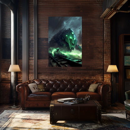 Zombie Train Poster – Darkclad Adjudicator | Awe-Inspiring Wall Art for Sci-Fi & Fantasy Train Enthusiasts | Unique and Exclusive Artwork