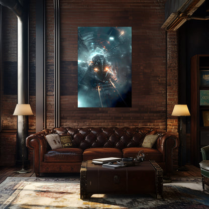 Cyberpunk Train Poster – Nightblade Crusader | Awe-Inspiring Wall Art for Sci-Fi & Fantasy Train Enthusiasts | Unique and Exclusive Artwork
