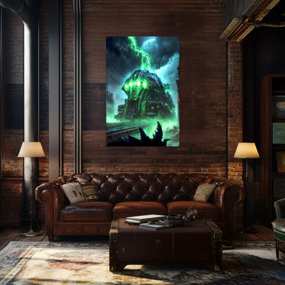 Zombie Train Poster – The Warp Architect | Awe-Inspiring Wall Art for Sci-Fi & Fantasy Train Enthusiasts | Unique and Exclusive Artwork